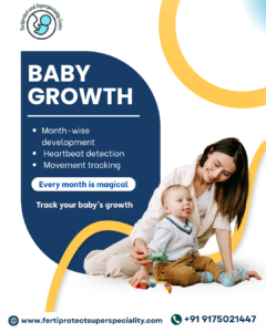 Mother sitting with baby highlighting baby growth and child development tracking awareness.
