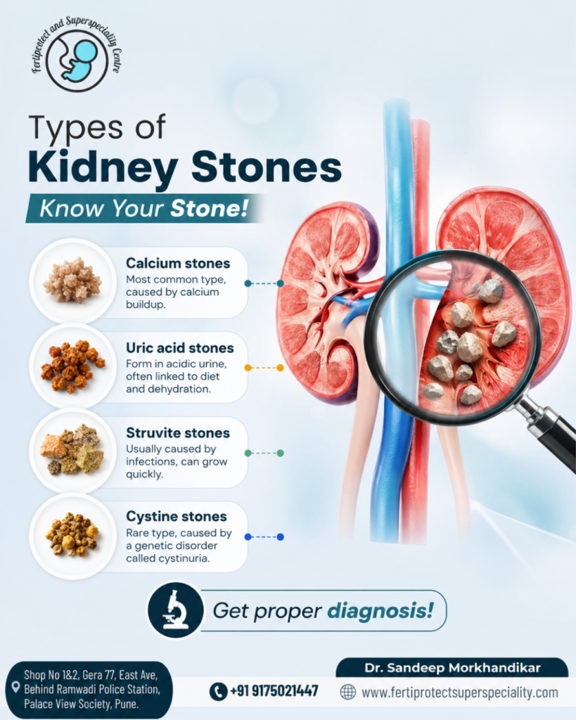 Kidney stone types awareness poster by Dr. Sandeep Morkhandikar Pune.