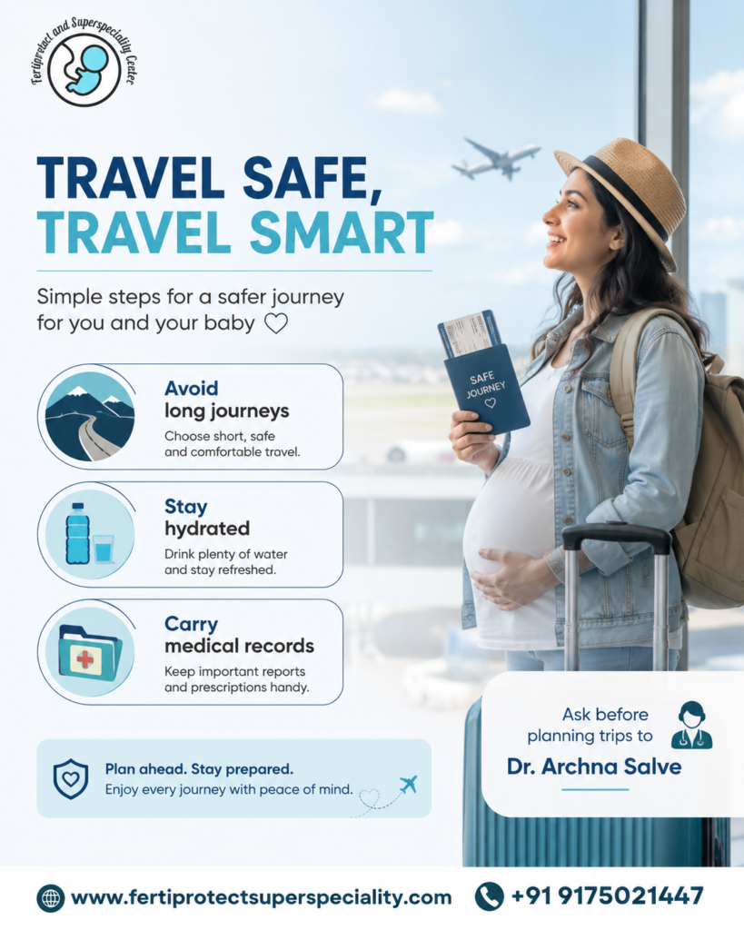 Pregnant woman following safe travel tips during pregnancy by Dr. Archana Salve