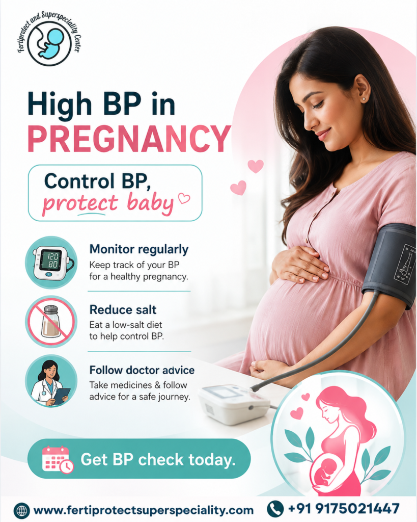 Pregnant woman checking blood pressure.