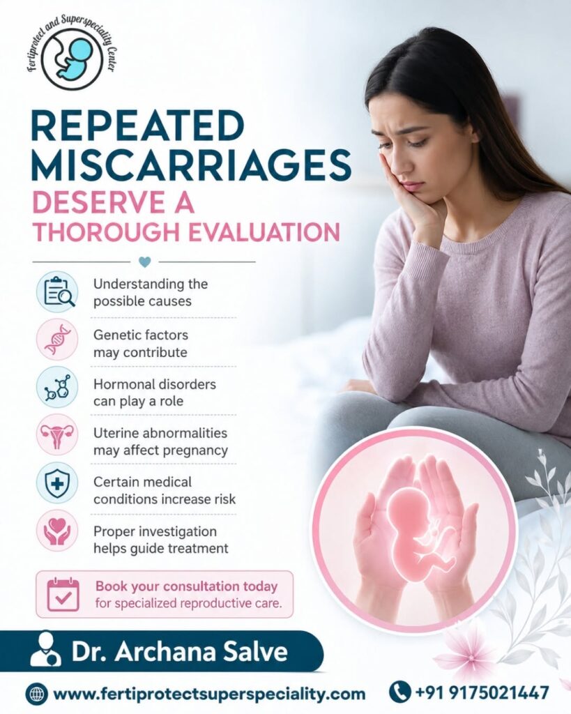 Awareness poster about recurrent miscarriage evaluation by Dr. Archana Salve.