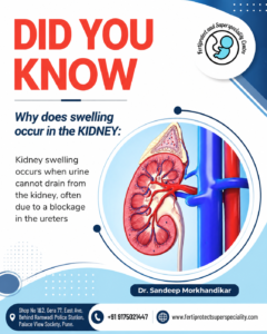 Kidney health awareness poster explaining the causes of kidney swelling with a kidney illustration.